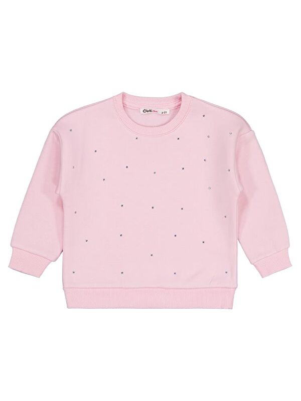 Civil Girls Serpme Taş Baskılı 2-5 Yaş Sweatshirt - Pudra 2-3 Yaş
