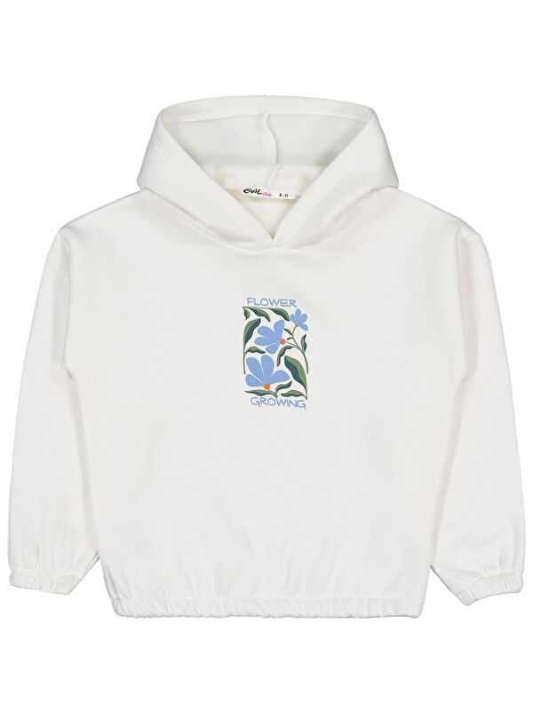Civil Girls Flower Baskılı 10-13 Yaş Sweatshirt - Ekru 10-11 Yaş