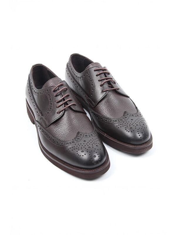 igs Kahve Deri Klasik Erkek Ayakkabı Brogue Detaylı Bağcıklı Model