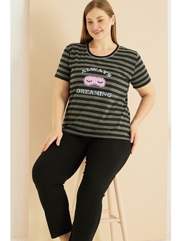 Siyah İnci Curve Büyük Beden Battal Boy Pamuklu Pijama Takım25103771