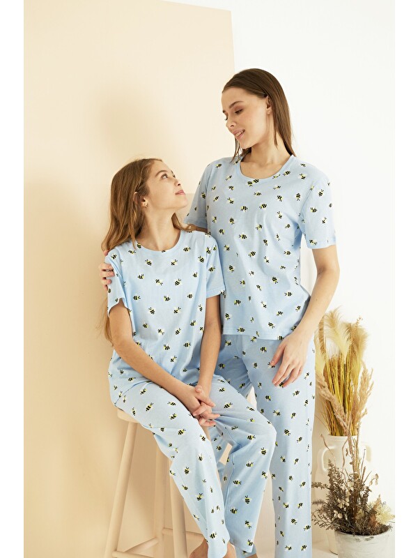 Siyah İnci Pamuklu Bisiklet Yaka Örme Pijama Takım25107133