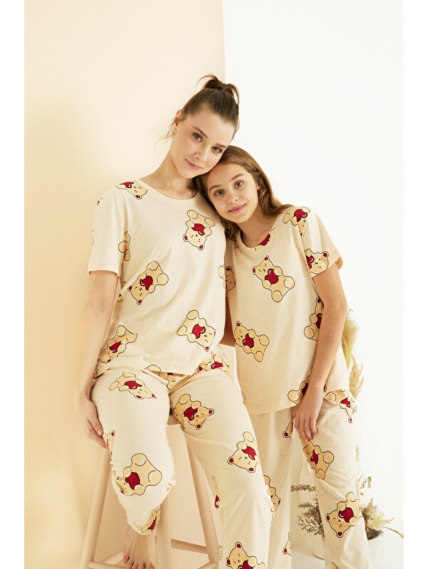 Siyah İnci Pamuklu Bisiklet Yaka Örme Pijama Takım25107134