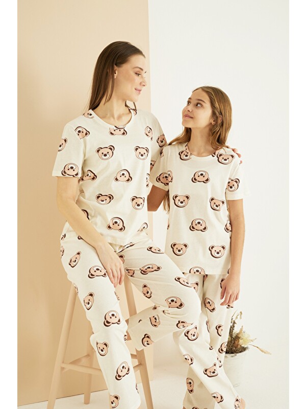 Siyah İnci Pamuklu Bisiklet Yaka Örme Pijama Takım25107141