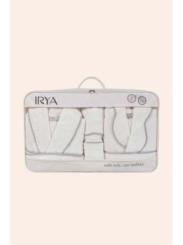 İrya Scallop %100 Pamuk 6 Parça Aile Seti Ecru+Stone Gray