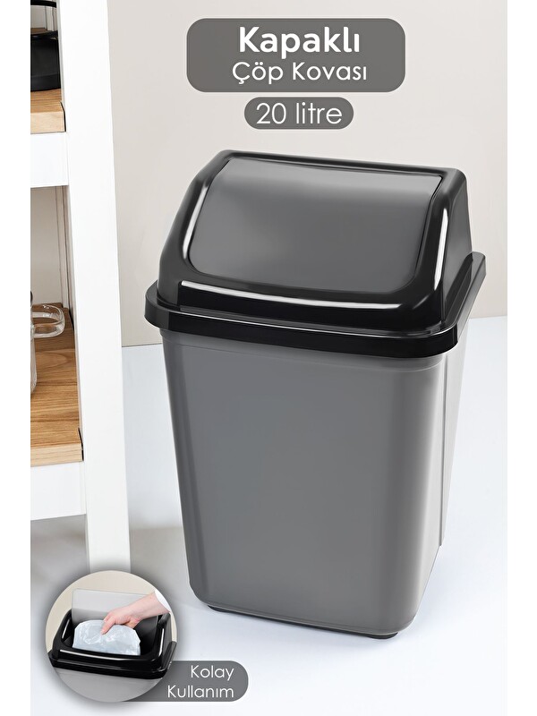 Meleni Home Kapaklı Plastik Çöp Kovası Ev Ofis Banyo Mutfak Çöp Kovası 20 Litre