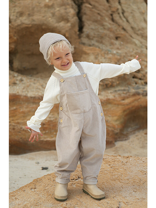 Catz Kids Erkek Çocuk Taş Rengi Kadife Askılı Tulum