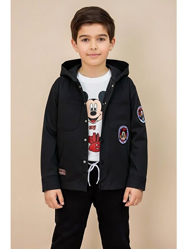 Cansın Mini Siyah Erkek Çocuk Karakter Nakışlı Ceketli Pantolonlu 3lü Takım 23527