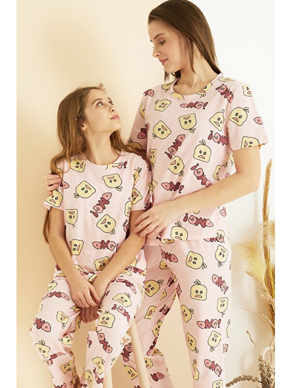 Siyah İnci Pamuklu Bisiklet Yaka Örme Pijama Takım25107155