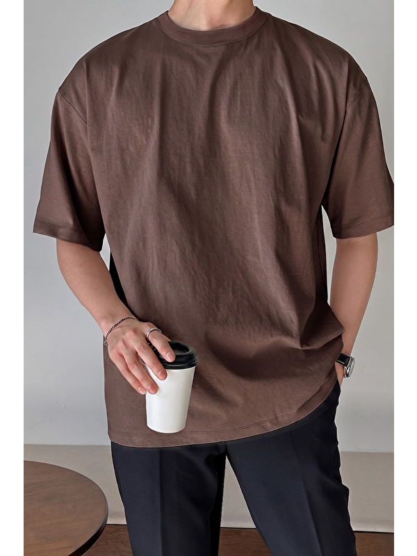 Genius Store Erkek Oversize Tişört Pamuk Kumaş Bisiklet Yaka Rahat Kalıp T-shirt