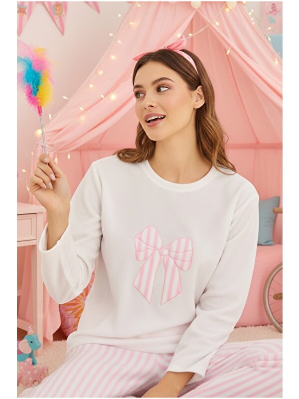 Siyah İnci Polar Kışlık Örme Pijama Takım
