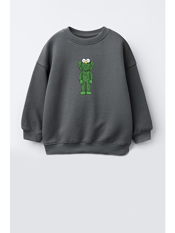 Monila Unisex Kaws Baskılı 3 İplik Kumaş Pamuklu Sweatshirt