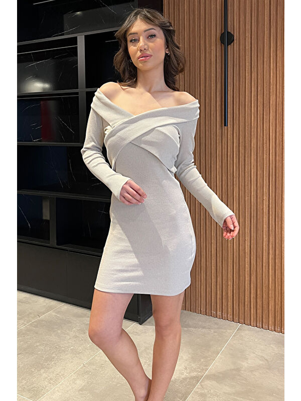 Gülseli Kadın Çapraz Yaka Mini Elbise