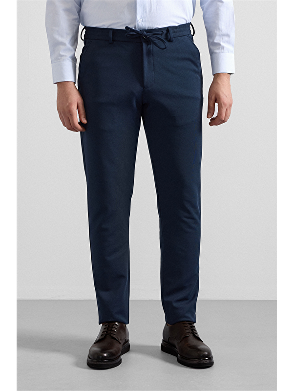 Süvari Lacivert Slim Düz Gabardin Bağcıklı Su Geçirmez Jogger Pantolon