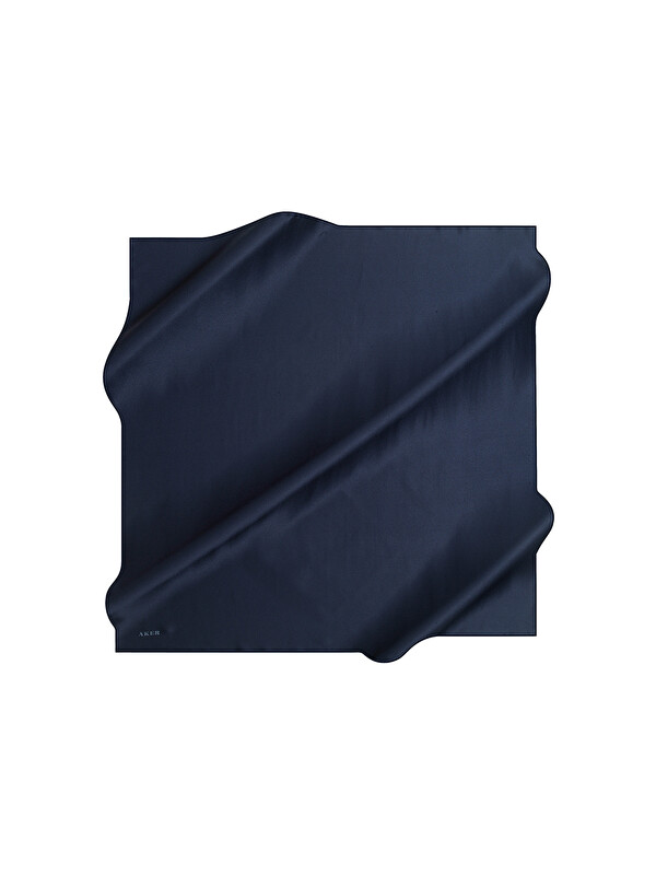 AKER Lacivert 90X90 Düz Taşlanmış İpek Krep Saten Eşarp