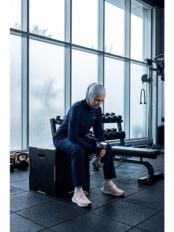 Haşema Active H-Per Fit Lazer Kesim Detaylı Lacivert Tesettür Antrenman Üstü Act-33