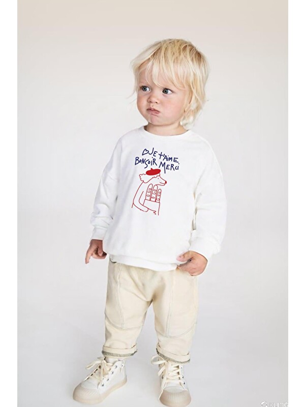 Monila Unisex Çocuk Baskılı 3 İplik Pamuklu Kumaş Sweatshirt