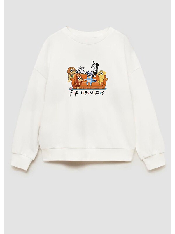 Monila Unisex Çocuk Friends Baskılı 3 İplik Kumaş Pamuklu Sweatshirt