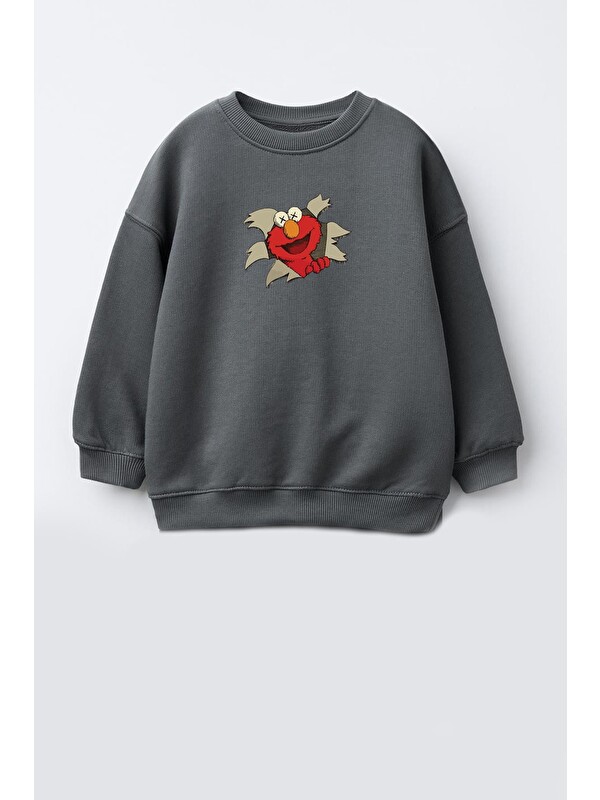 Monila Erkek Çocuk Kurabiye Canavarı Baskılı 3 İplik Pamuklu Sweatshirt