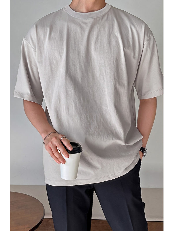 Genius Store Erkek Oversize Tişört Pamuk Kumaş Bisiklet Yaka Rahat Kalıp T-shirt