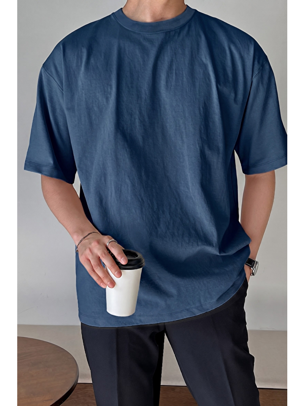 Genius Store Erkek Oversize Tişört Pamuk Kumaş Bisiklet Yaka Rahat Kalıp T-shirt