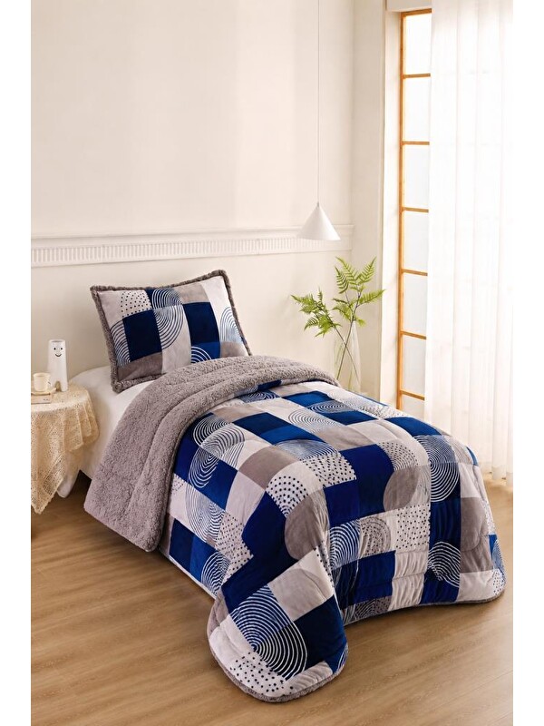 Çeyiz Diyarı Ahenk Desenli Pelüş Tek Kişilik Comforter Set