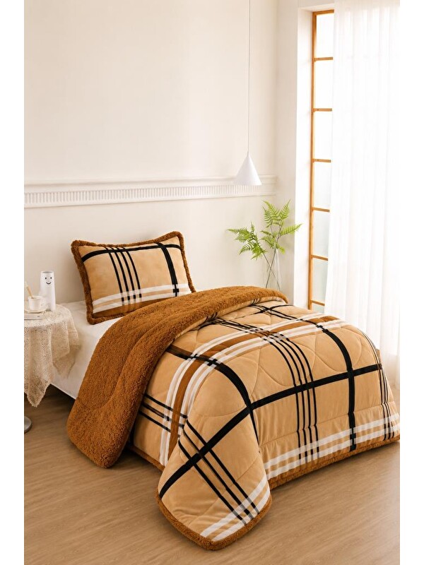 Çeyiz Diyarı Valerya Desenli Pelüş Tek Kişilik Comforter Set