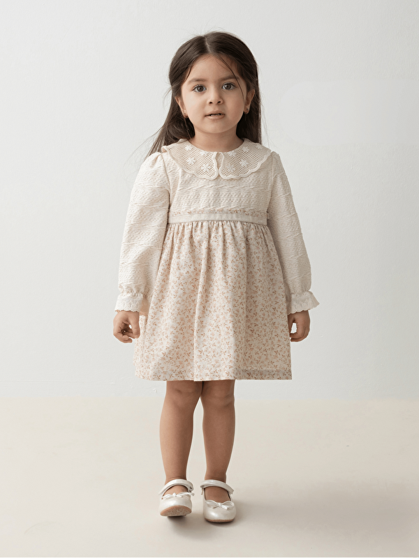 miomini Bebe Yaka Uzun Kollu Kız Bebek Elbise