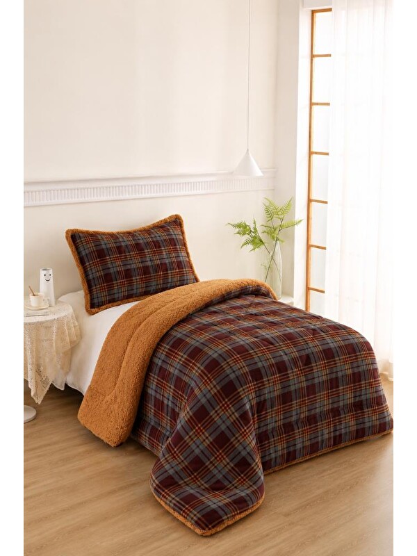 Çeyiz Diyarı Karanfil Desenli Pelüş Tek Kişilik Comforter Set