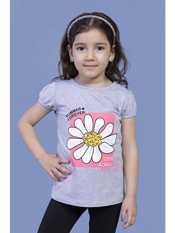 Toontoykids Kız Çocuk Papatya Baskılı Taş İşlemeli Tişört