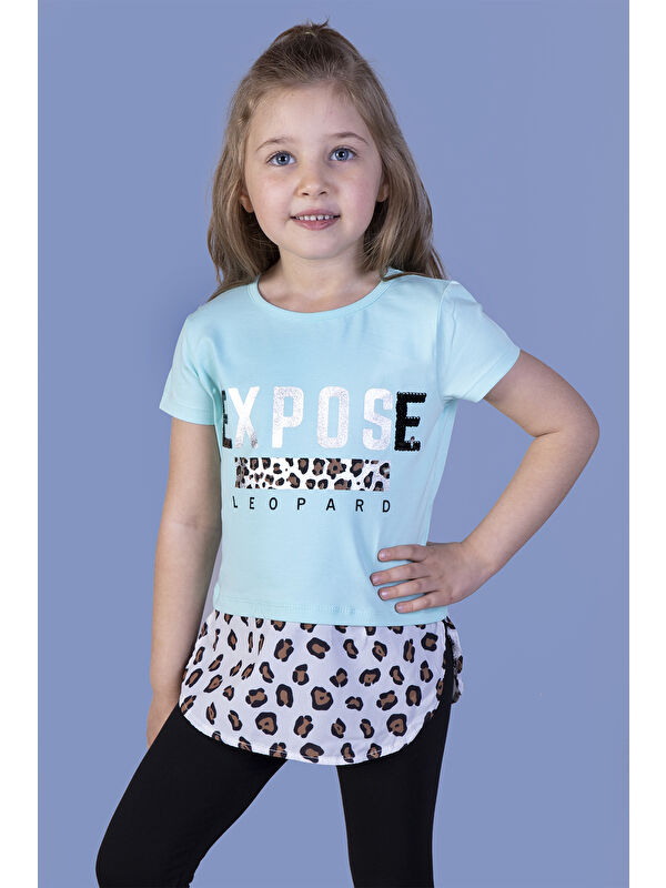 Toontoykids Kız Çocuk Leopar Desenli Poplin Detaylı Tişört