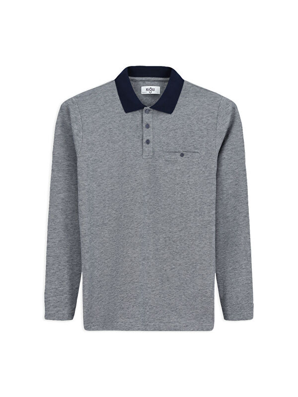 Kiğılı Polo Yaka Regular Fit Desenli Cepli Pamuk Sweatshirt