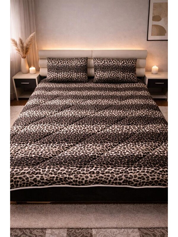Çeyiz Diyarı Leopar Wellsoft 195x215 Cm Çift Kişilik Yorgan Takımı