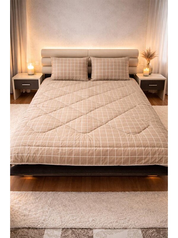 Çeyiz Diyarı Kare Wellsoft 195x215 Cm Çift Kişilik Yorgan Takımı Bej