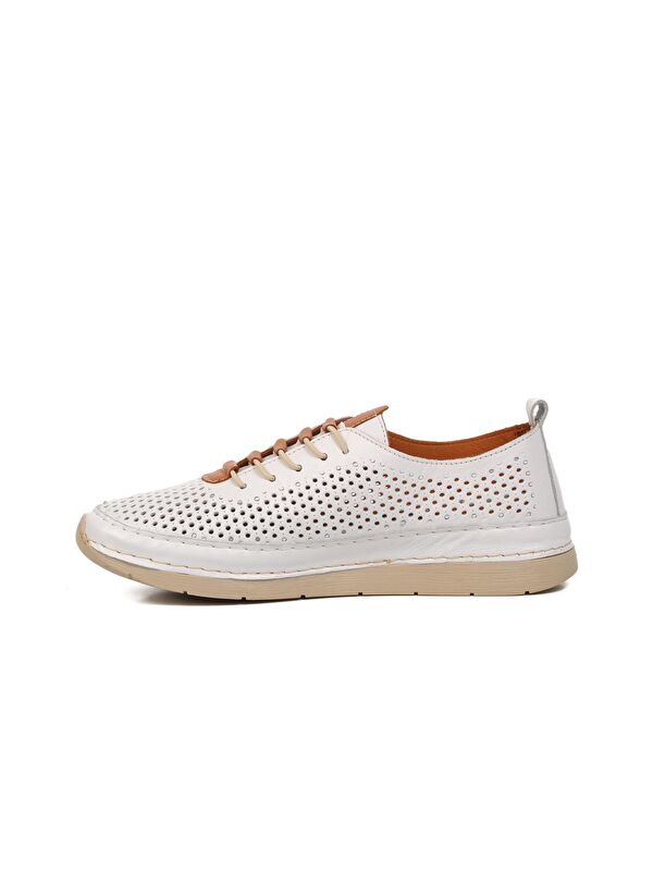 Beyaz Hakiki Deri Anatomik Kadın Casual Ayakkabı 24058 - Görsel 3