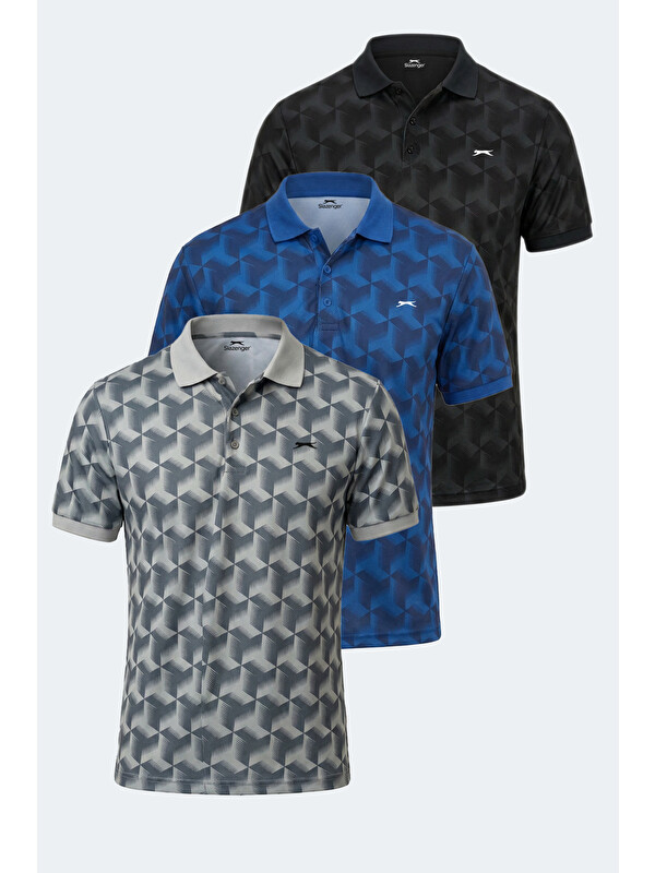 SLAZENGER KATARIN 3 LÜ SET Erkek Gri - Siyah - Saks Mavi Tişört
