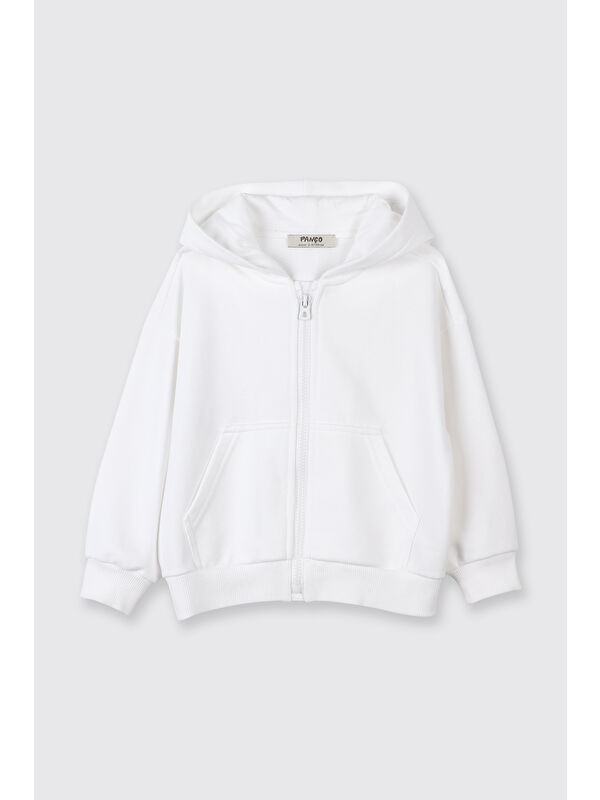 Panço Erkek Bebek Arka Bedeni Yazı Detaylı Fermuarlı Beyaz Sweatshirt