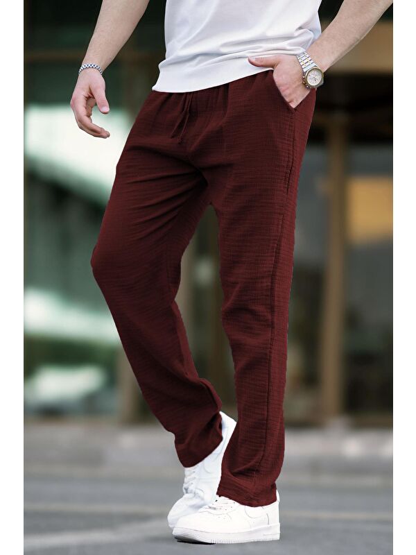 Madmext Bordo Müslin Kumaş Erkek Basic %100 Pamuk Pantolon 6507