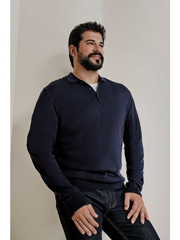AC&Co / Altınyıldız Classics Erkek Lacivert Tüylenme Yapmayan Anti Pilling Kumaş Standart Fit Polo Yaka Triko