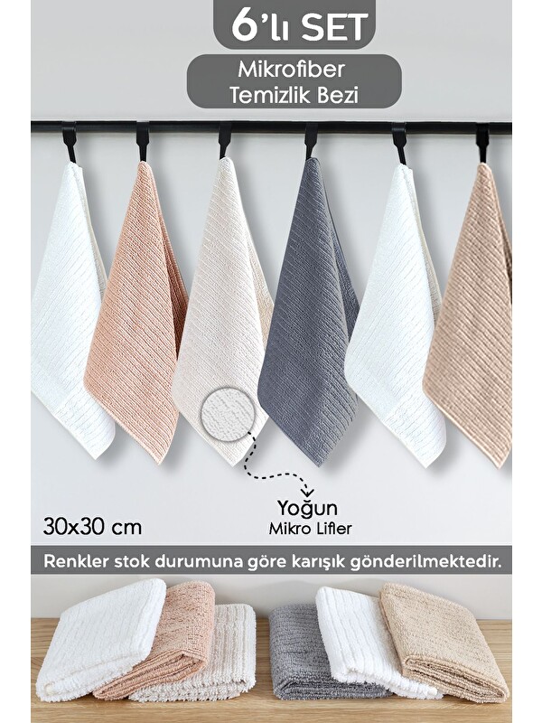 Meleni Home 6'lı Mikrofiber Temizlik Bezi Mutfak Banyo Cam Tezgah Araba Temizlik Bezi 30x30 cm Karışık Renkli