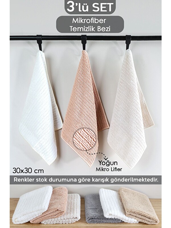 Meleni Home 3lü Mikrofiber Temizlik Bezi Mutfak Banyo Cam Tezgah Araba Temizlik Bezi 30x30 cm Karışık Renkli