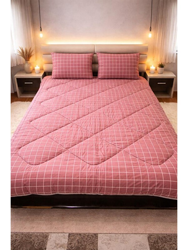 Çeyiz Diyarı Kare Wellsoft 195x215 Cm Çift Kişilik Yorgan Takımı Kırmızı
