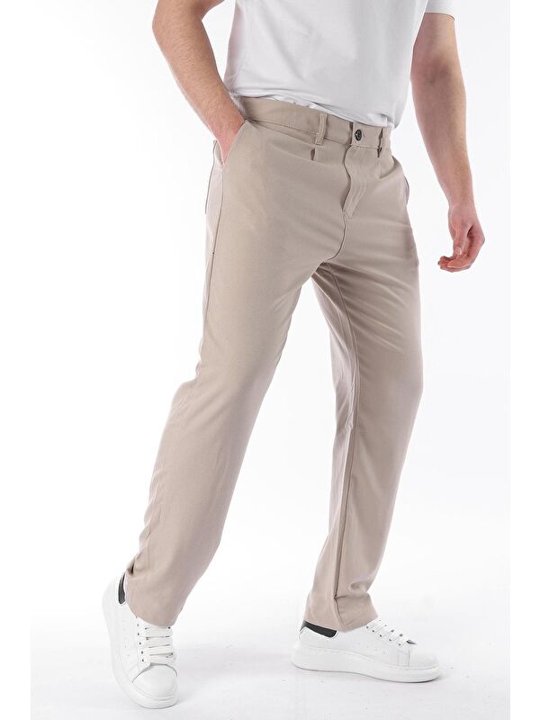 Madmext Bej Regular Fit Düz Kesim Yan Cepli Erkek Pantolon 6540