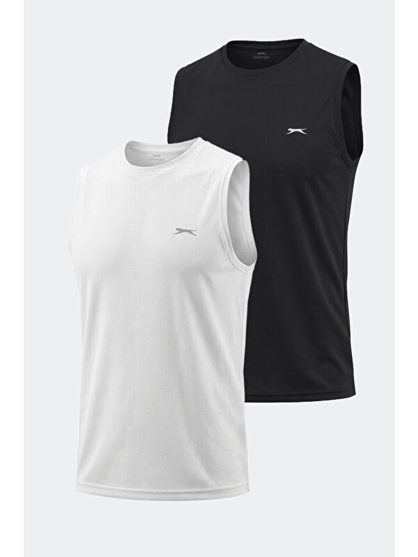 SLAZENGER HAZZAR I 2 Lİ SET Erkek Kolsuz Beyaz - Siyah Tişört