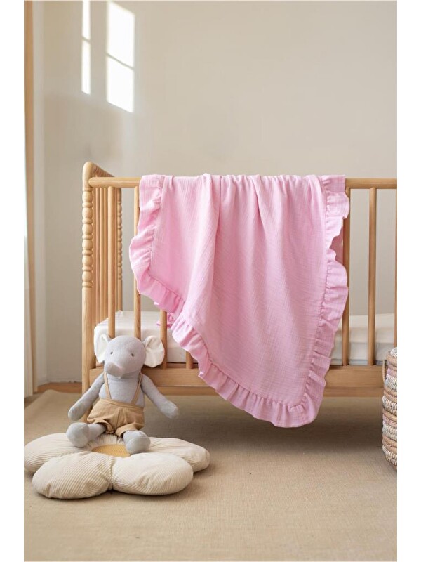 Çeyiz Diyarı Müslin Piliseli Bebek Battaniyesi 90x100 Cm Pembe
