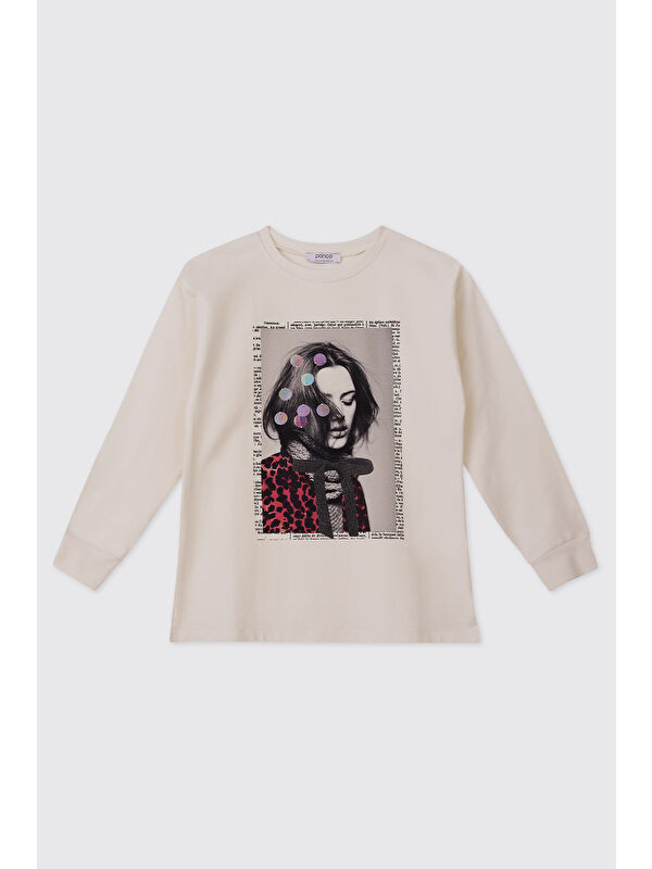 Panço Kız Çocuk Ekru Sweatshirt