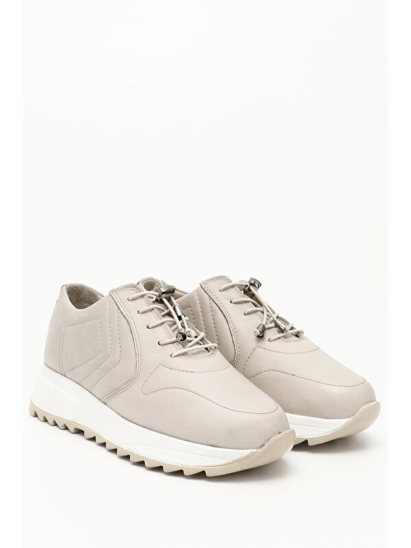 Gonderi(r) Beyaz Gonderi(r) Hakiki Deri Dolgu Taban Bağcıklı Kadın Sneaker