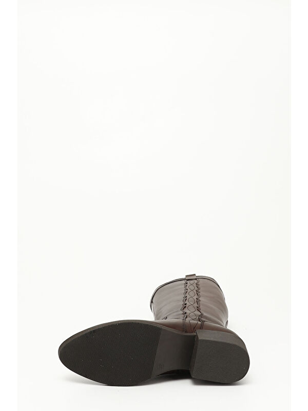 Kadın ORTA KAHVERENGİ Fermuarlı Kalın Topuklu Hakiki Deri Kovboy Çizme - Görsel 6