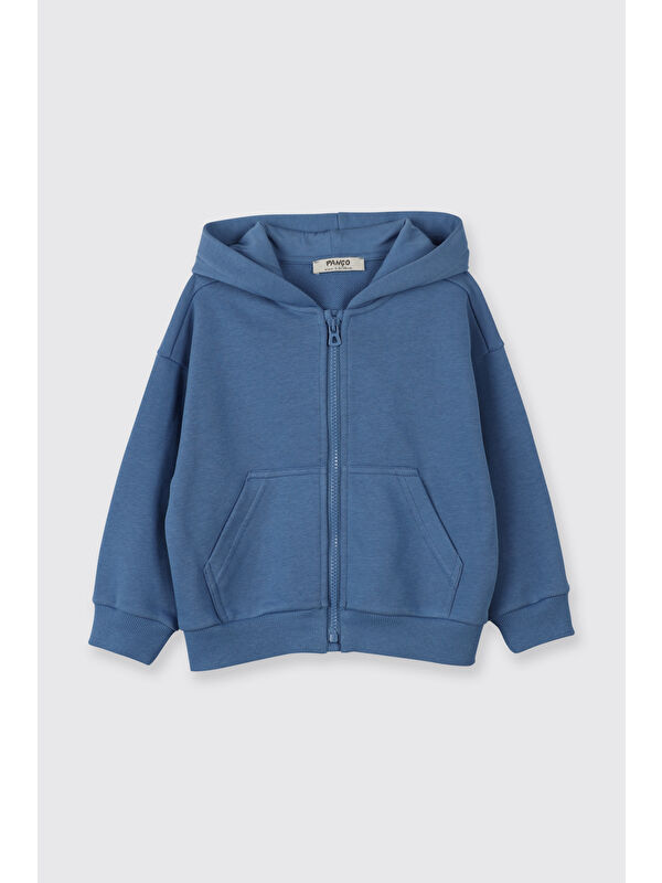 Panço Erkek Bebek Arka Bedeni Yazı Detaylı Fermuarlı Mavi Sweatshirt