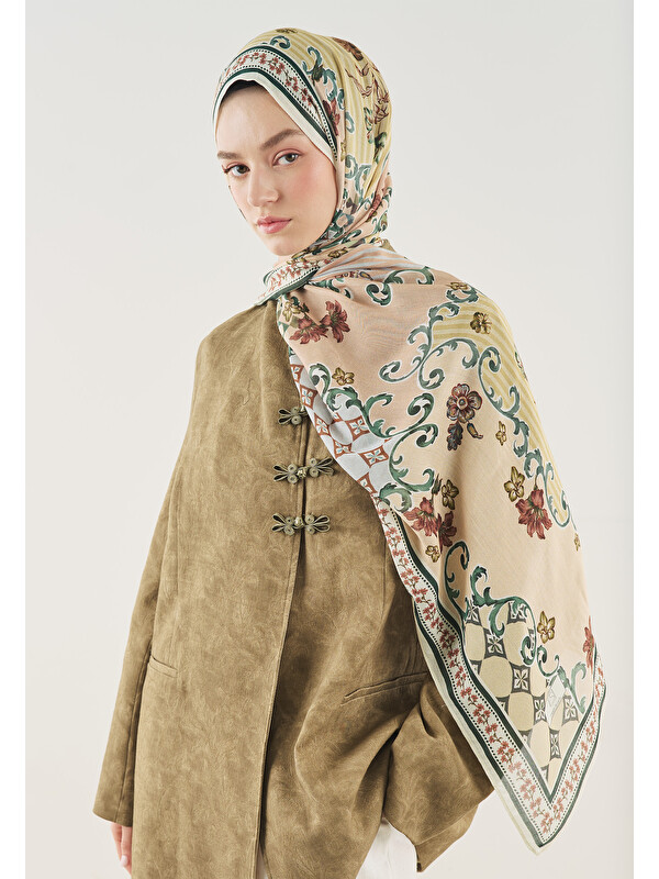 Fresh Scarfs Ethnic Garden Desen Soft Viskon Şal Somon