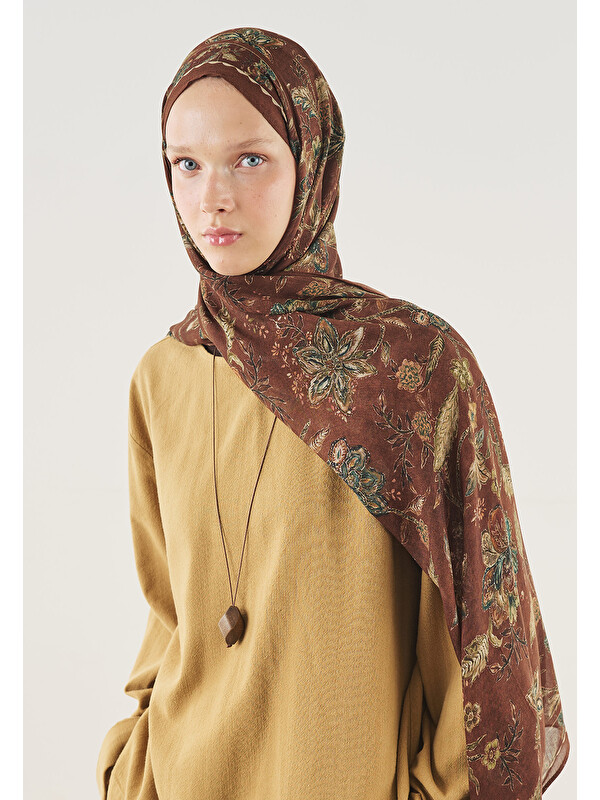 Fresh Scarfs Ethnic Blossom Desen Soft Viskon Şal Kakao